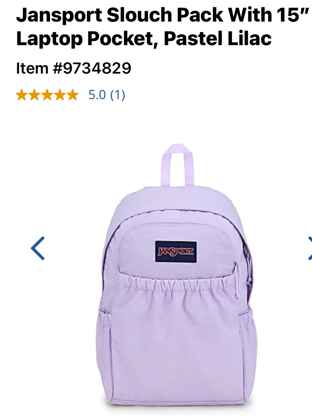 Jansport Pastel Lilac Slouch Backpack